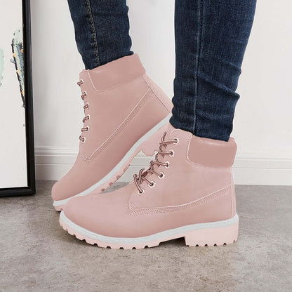 Classic Lace Up Ankle Work Boots Block Heel Hiking Booties
