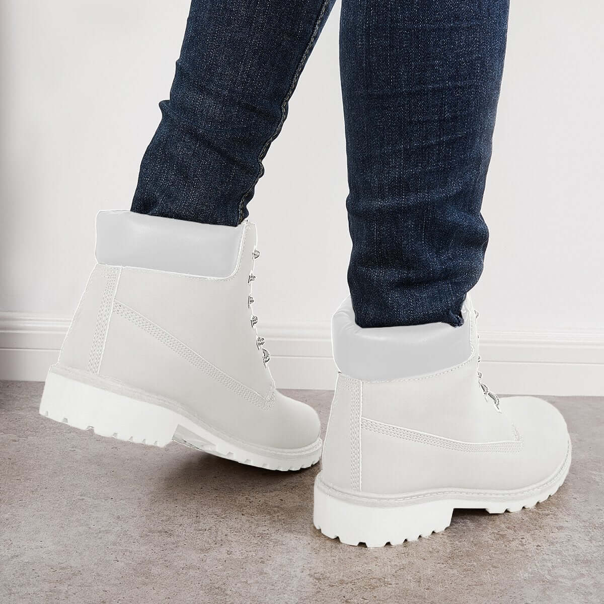 Classic Lace Up Ankle Work Boots Block Heel Hiking Booties