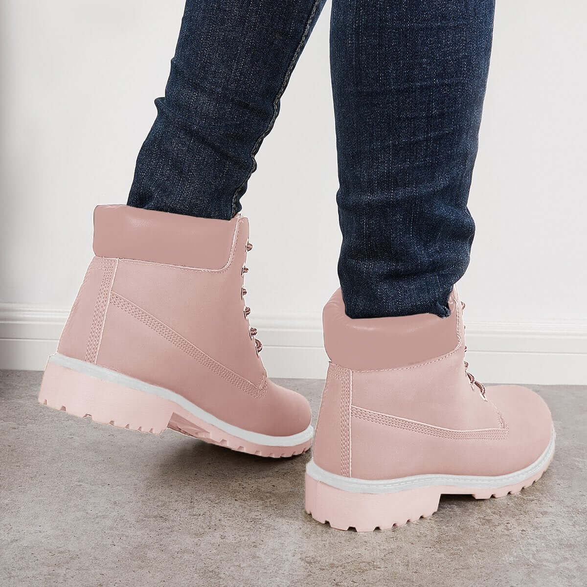 Classic Lace Up Ankle Work Boots Block Heel Hiking Booties