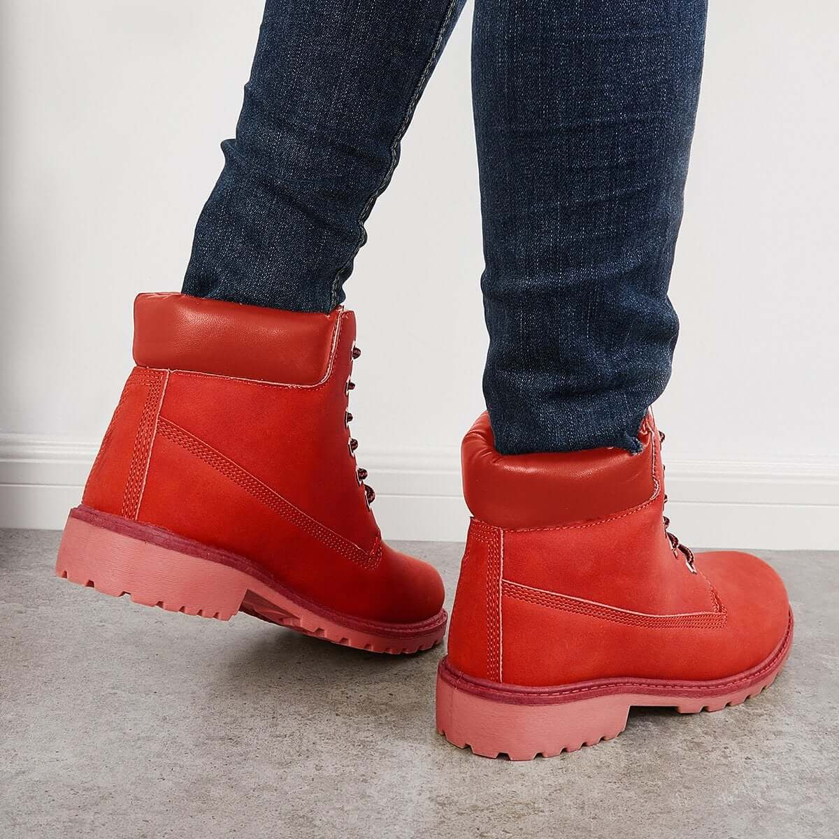Classic Lace Up Ankle Work Boots Block Heel Hiking Booties