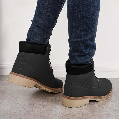 Classic Lace Up Ankle Work Boots Block Heel Hiking Booties