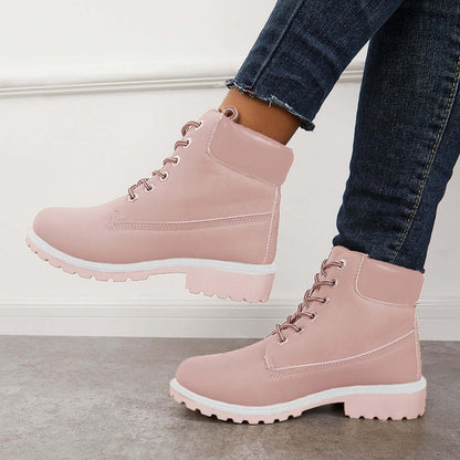 Classic Lace Up Ankle Work Boots Block Heel Hiking Booties