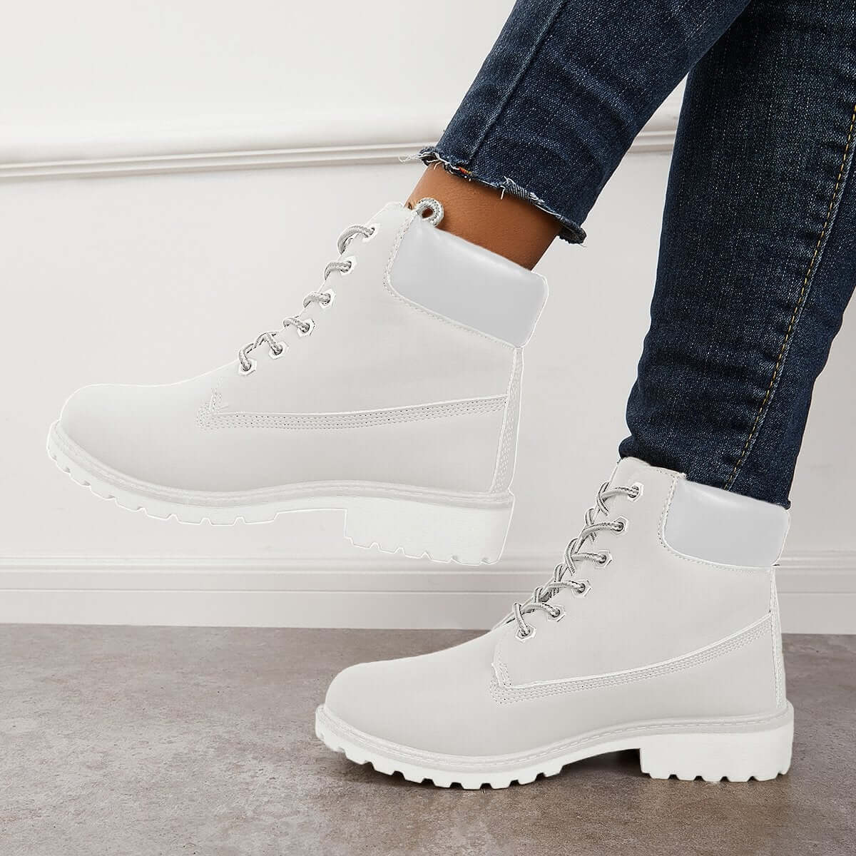 Classic Lace Up Ankle Work Boots Block Heel Hiking Booties