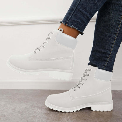 Classic Lace Up Ankle Work Boots Block Heel Hiking Booties