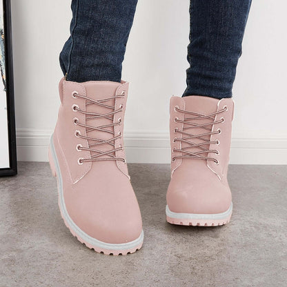 Classic Lace Up Ankle Work Boots Block Heel Hiking Booties