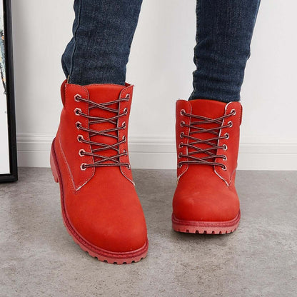 Classic Lace Up Ankle Work Boots Block Heel Hiking Booties