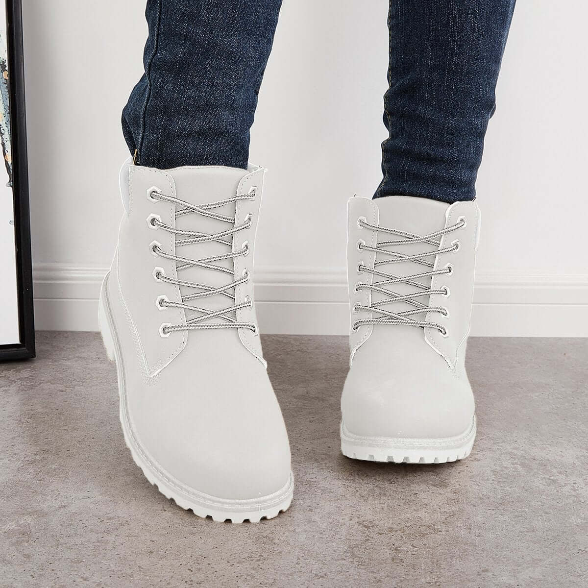 Classic Lace Up Ankle Work Boots Block Heel Hiking Booties