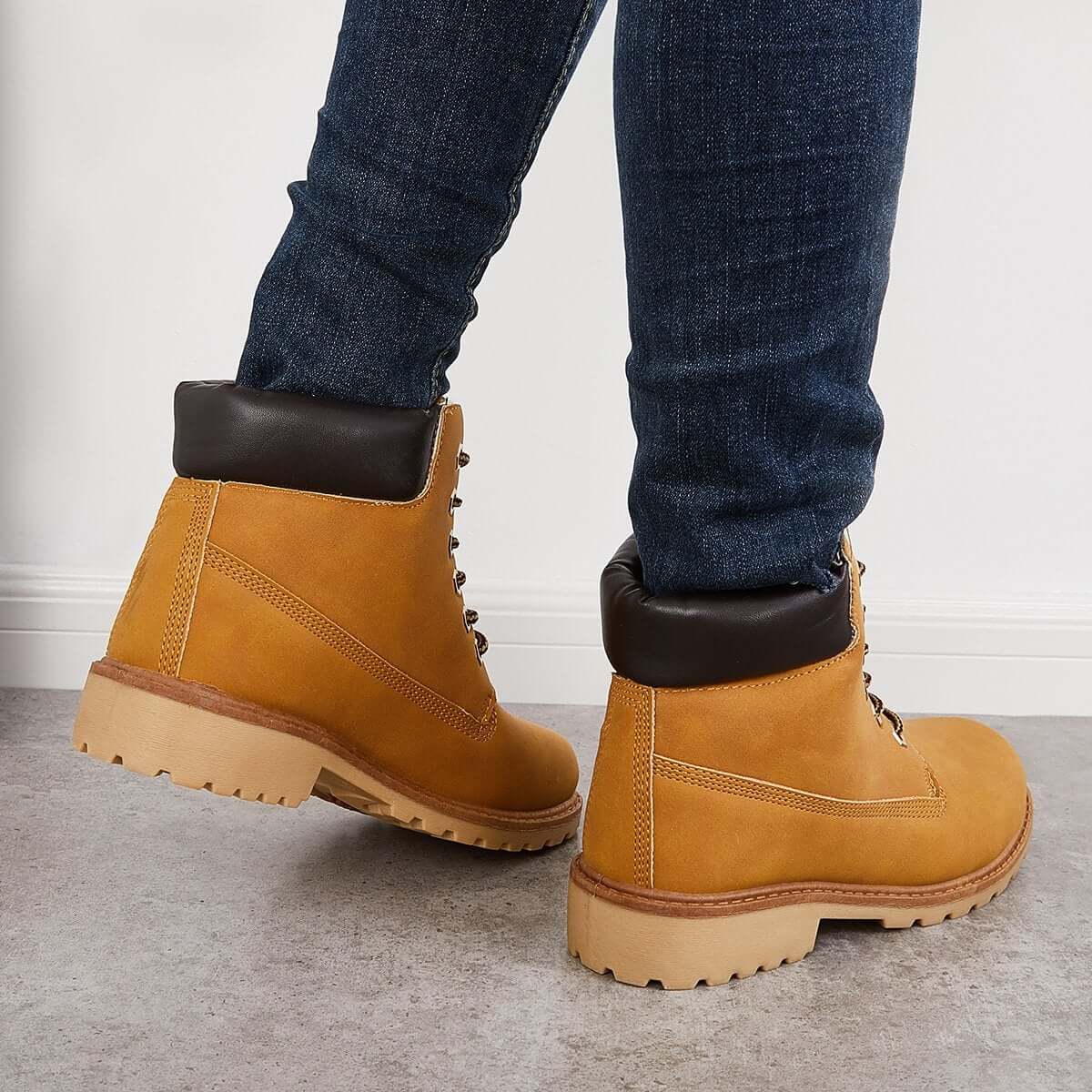 Classic Lace Up Ankle Work Boots Block Heel Hiking Booties