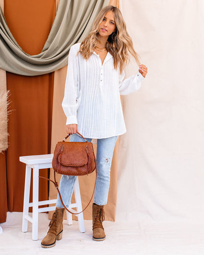 Bessie Cotton Pocketed Pintuck Button Down Top