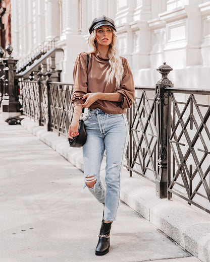 Chestnut Cotton Blend Cowl Neck Top