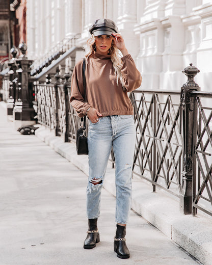 Chestnut Cotton Blend Cowl Neck Top