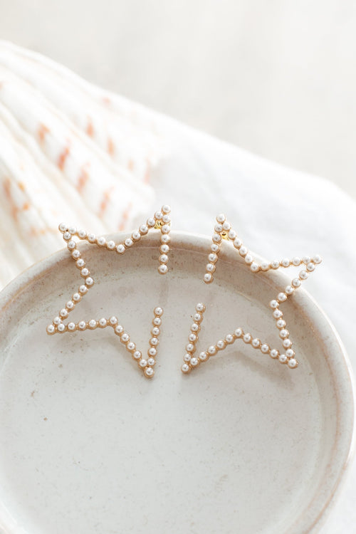 Starstruck Pearl Embellished Earrings Gold