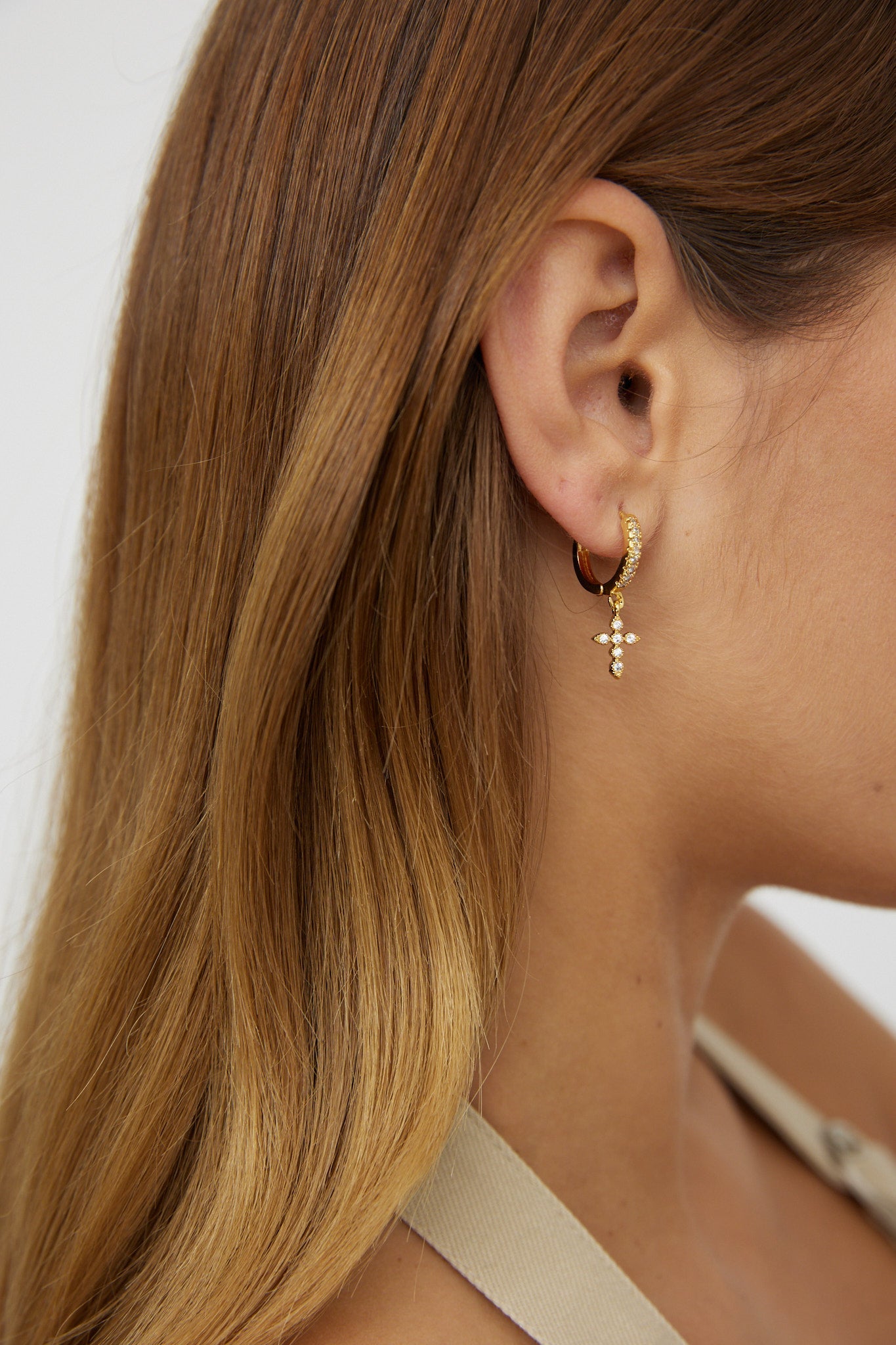 Salvation Zircon Cross Earrings Gold