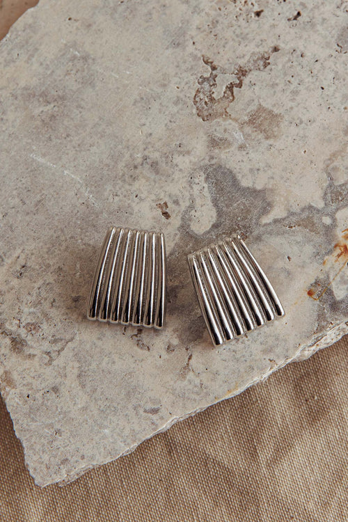 Parker Ridged Geometric Earrings Dark Silver
