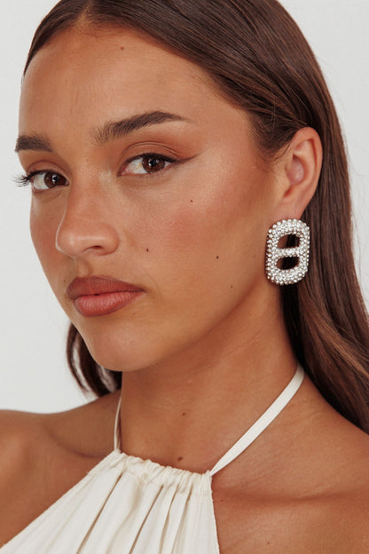 Glitz Pull Tab Earrings Silver Diamante