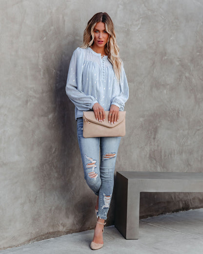 Embree Shimmer Babydoll Blouse - Powder Blue