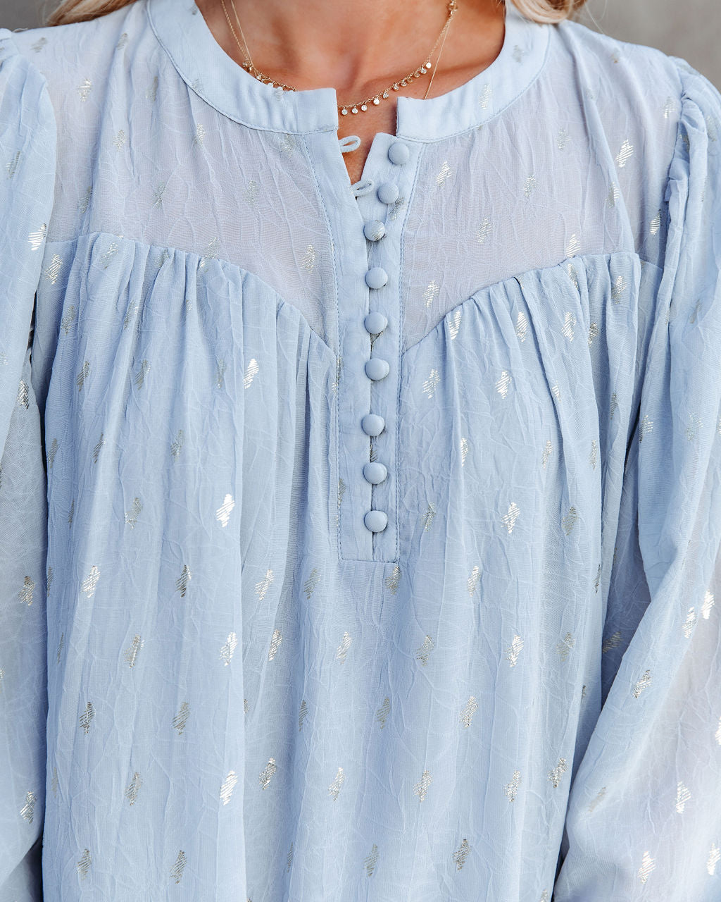 Embree Shimmer Babydoll Blouse - Powder Blue