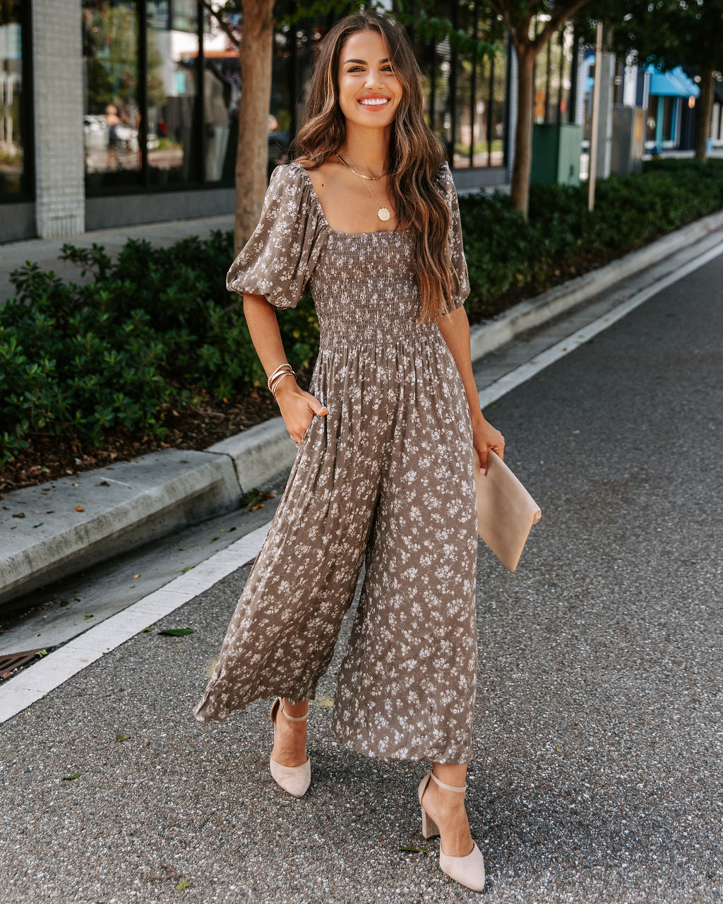 Evelynn Floral Smocked Pocketed Jumpsuit