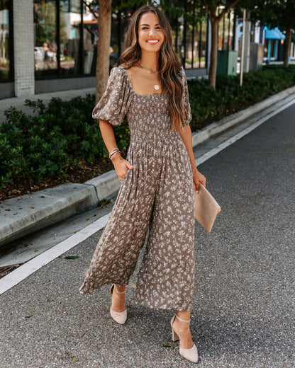 Evelynn Floral Smocked Pocketed Jumpsuit