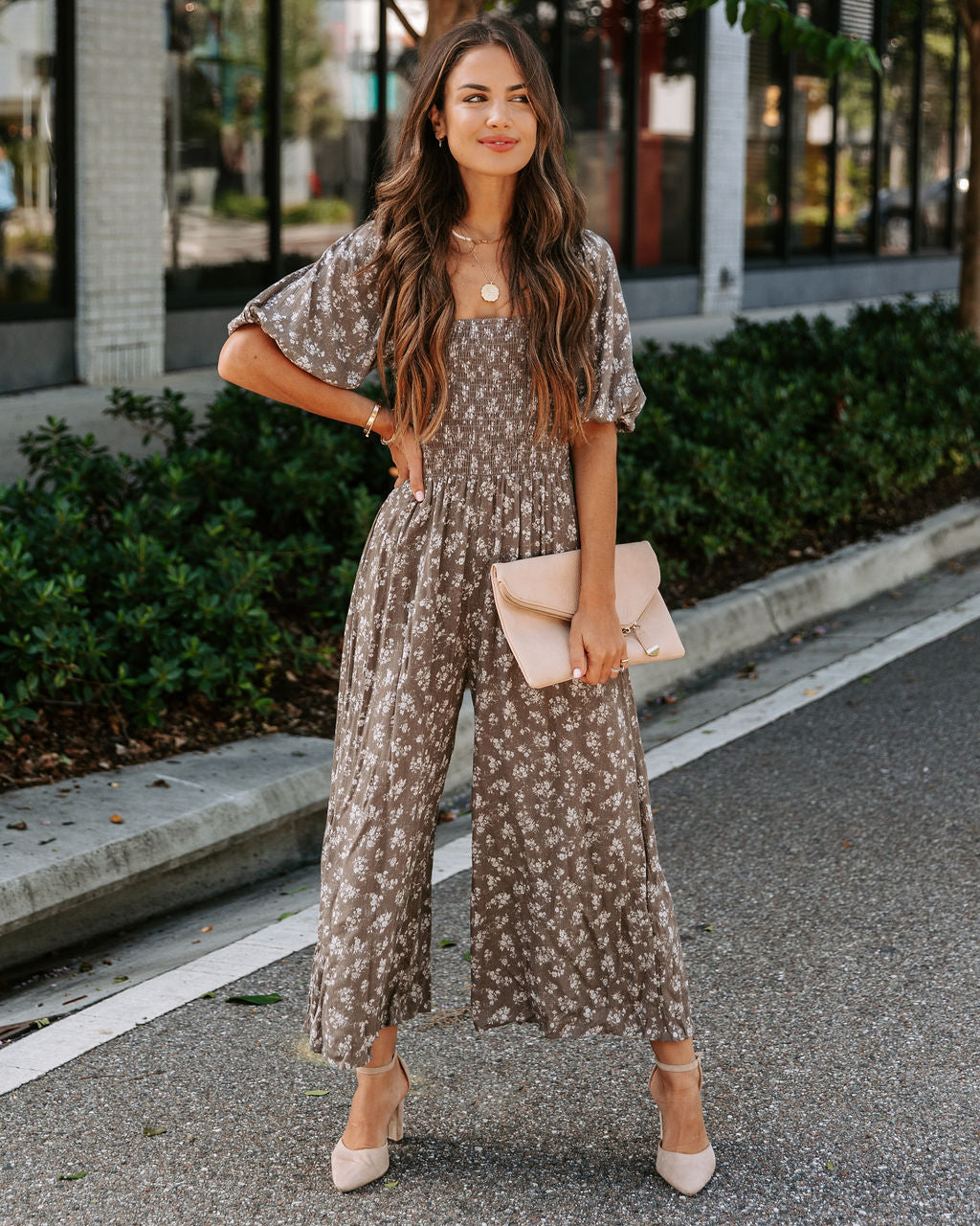 Evelynn Floral Smocked Pocketed Jumpsuit