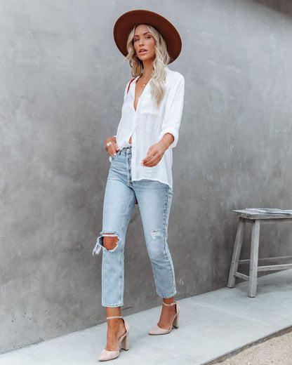 Farzana Textured Button Down Blouse - White