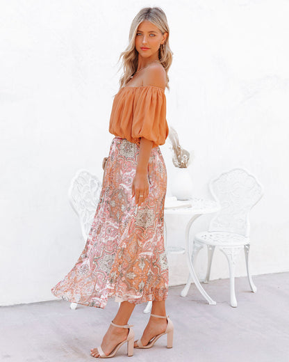 Giuseppe Pleated Paisley Midi Skirt