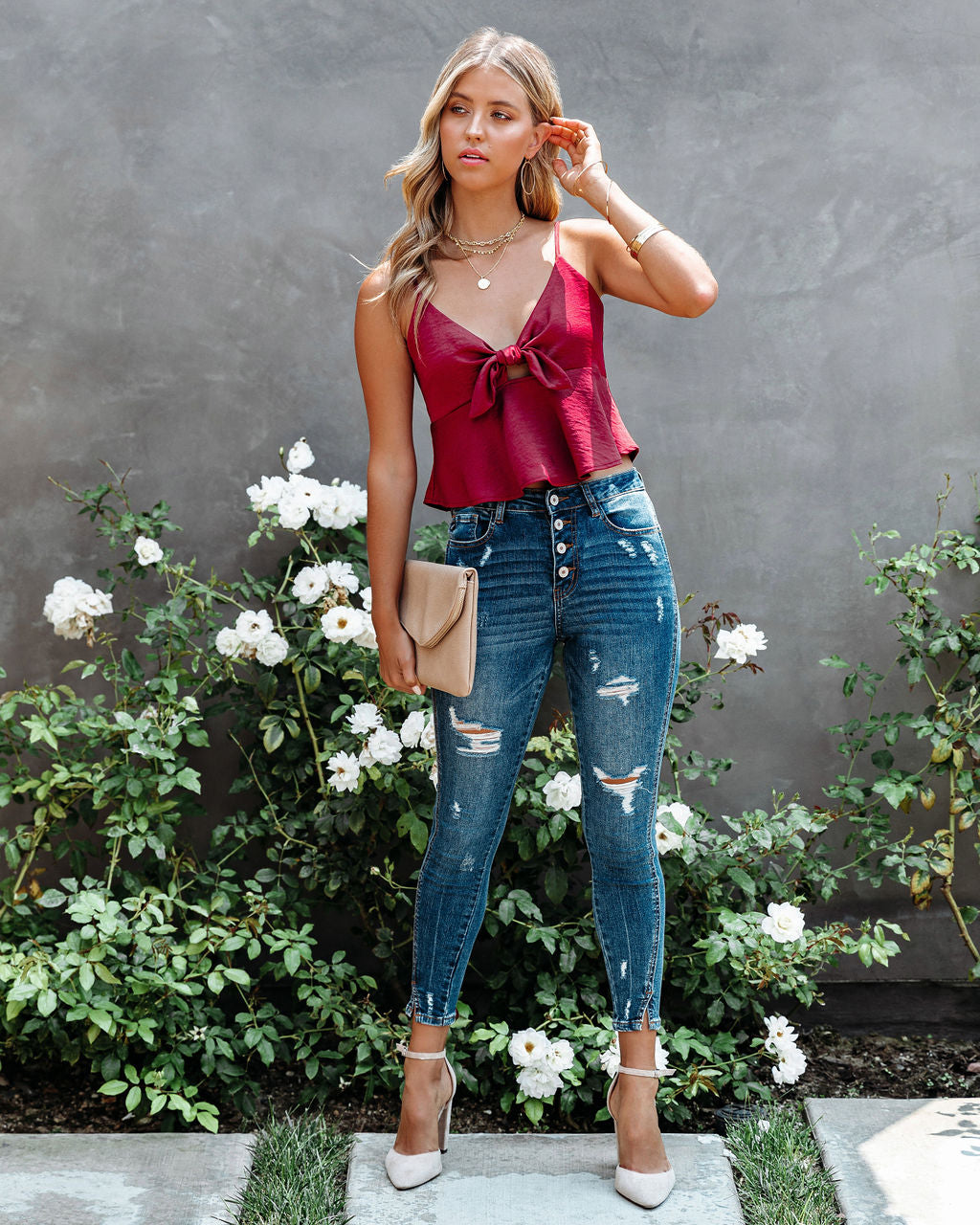Gratitude Satin Crop Babydoll Tank - Wine