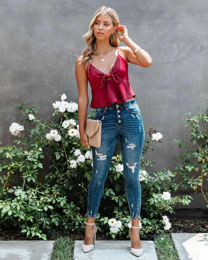 Gratitude Satin Crop Babydoll Tank - Wine