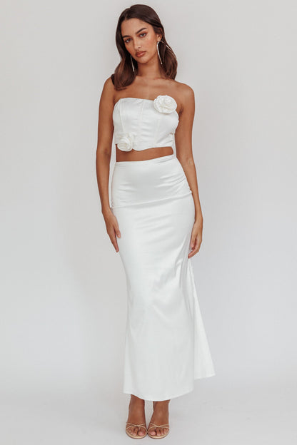 Like A Dove Satin Maxi Skirt Oyster