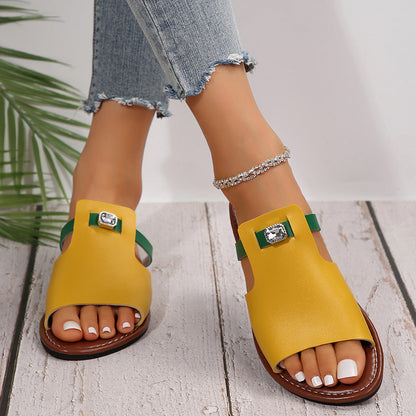 Casual Mixed Color Flat Slippers