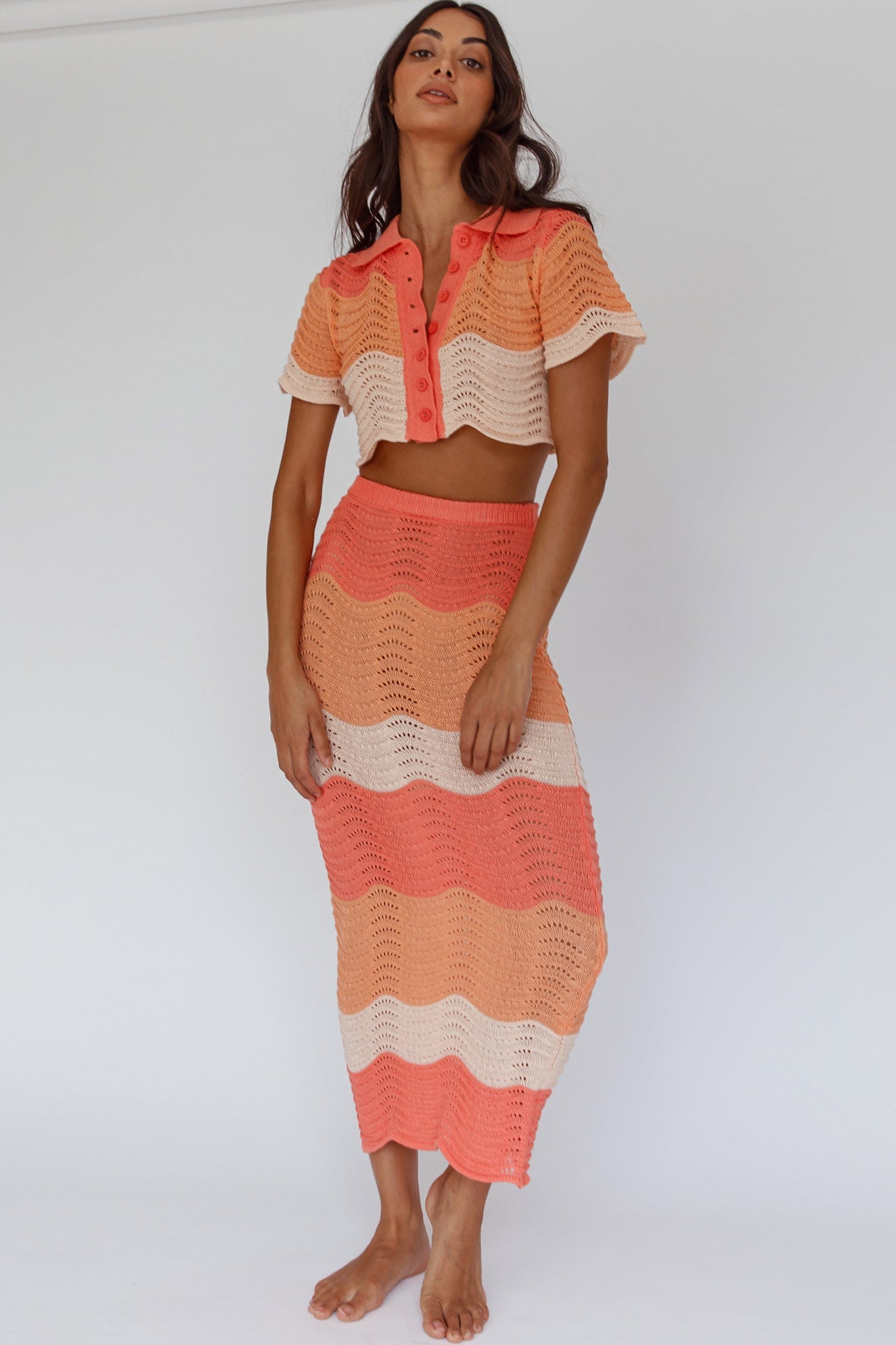 May Blooms Knit Maxi Skirt Tangerine