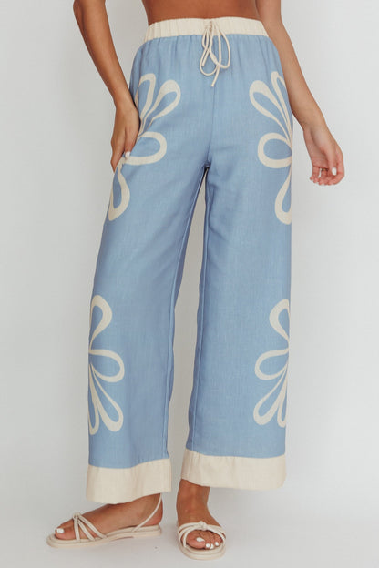 Briar Floral Wide Leg Pants Beige Blue