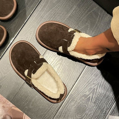 Casual Faux Suede Thick Plush Lined Flats