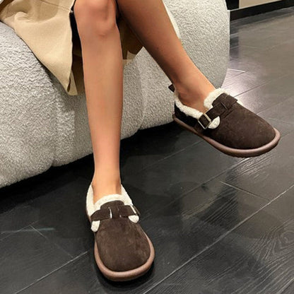 Casual Faux Suede Thick Plush Lined Flats
