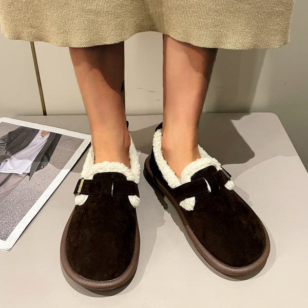 Casual Faux Suede Thick Plush Lined Flats