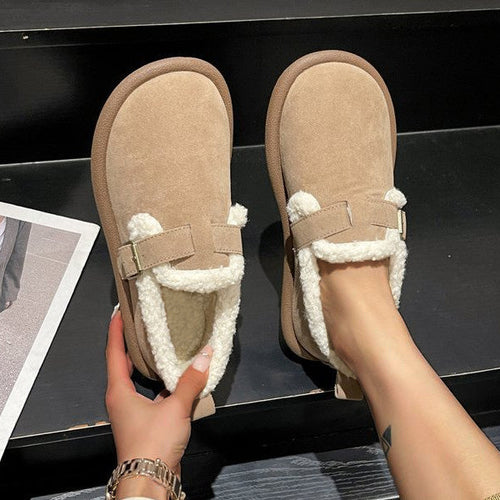 Casual Faux Suede Thick Plush Lined Flats