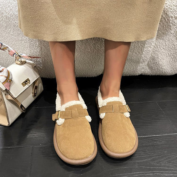 Casual Faux Suede Thick Plush Lined Flats