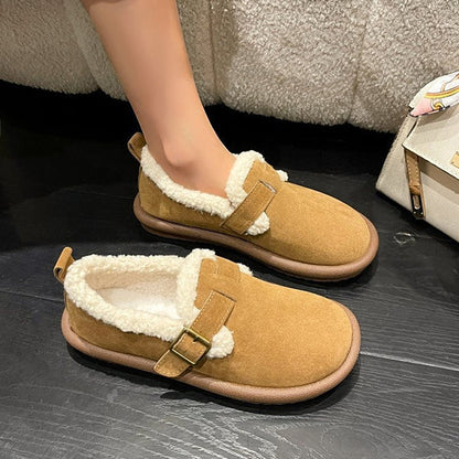 Casual Faux Suede Thick Plush Lined Flats