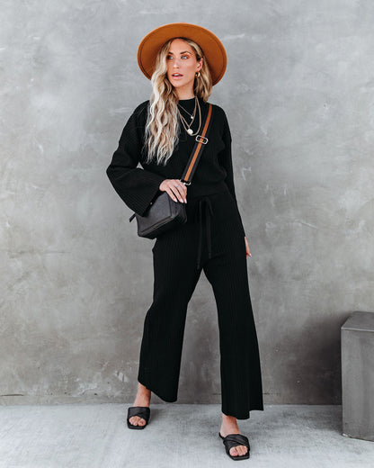 Autumn Splendor Ribbed Knit Pants - Black
