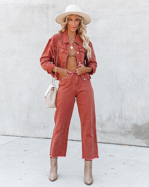 Cloverleaf High Rise Frayed Denim - Burnt Orange